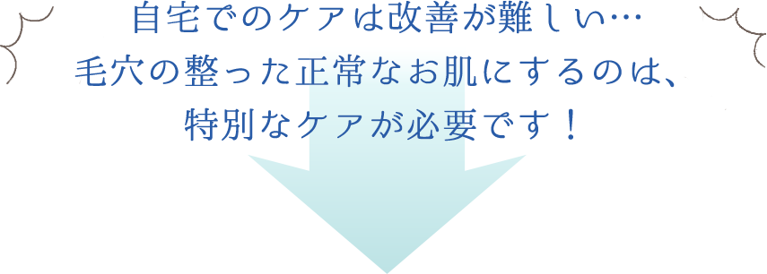 自宅でのケアは改善が難しい…毛穴の整った正常なお肌にするのは、特別なケアが必要です！